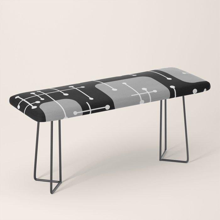 1950s Eames Era Art Crosshairs Black White Bench Gallery Image 1