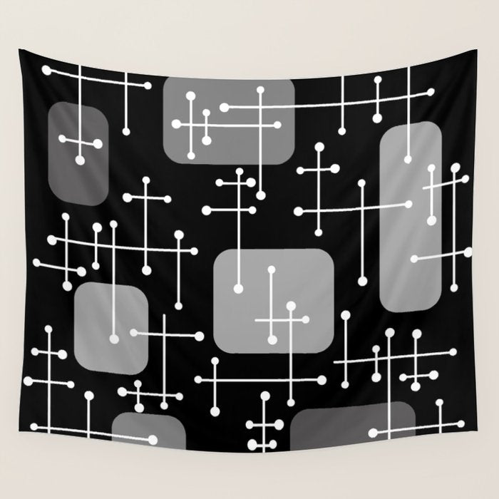 1950s Eames Era Art Crosshairs Black White Wall Tapestry Gallery Image 4