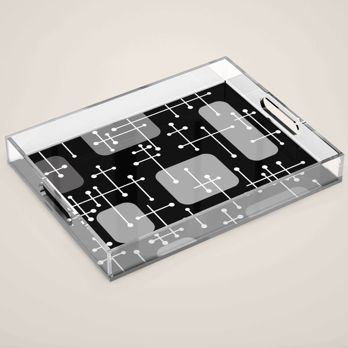 1950s Eames Era Art Crosshairs Black White Acrylic Tray Gallery Image 1