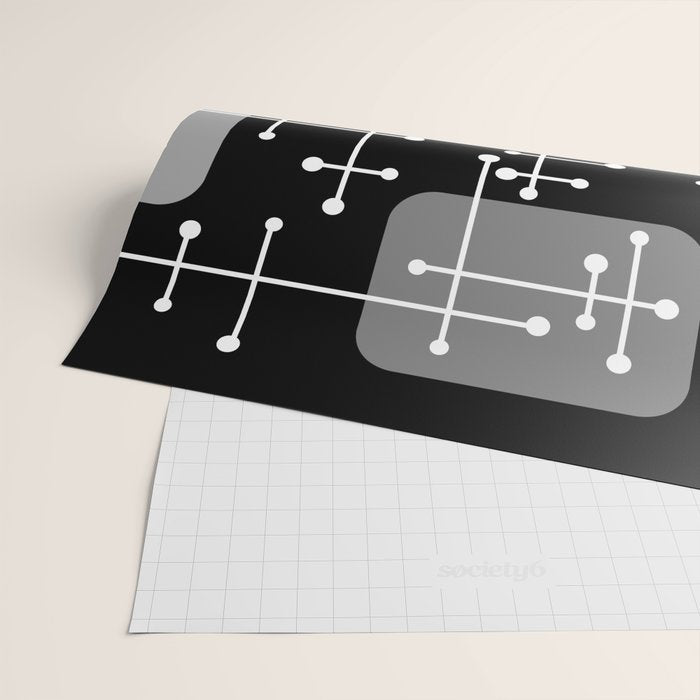 1950s Eames Era Art Crosshairs Black White Wrapping Paper Gallery Image 2