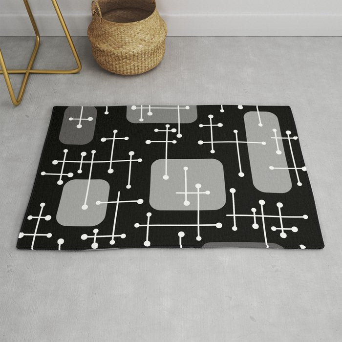 1950s Eames Era Art Crosshairs Black White Rug Gallery Image 1