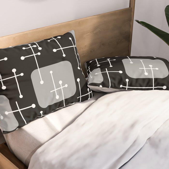 1950s Eames Era Art Crosshairs Black White Pillow Sham Gallery Image 2