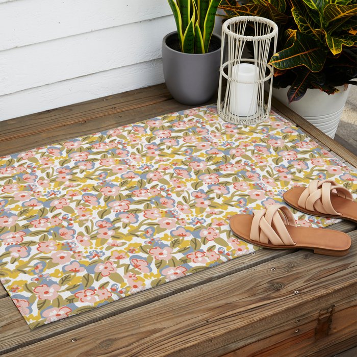 Colorful flower pattern Outdoor Rug Gallery Image 2