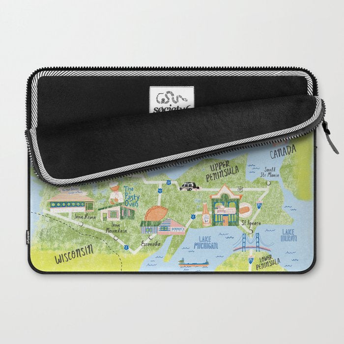 Map of Northern Michigan - Pasty Tour in Blue Laptop Sleeve Gallery Image 2