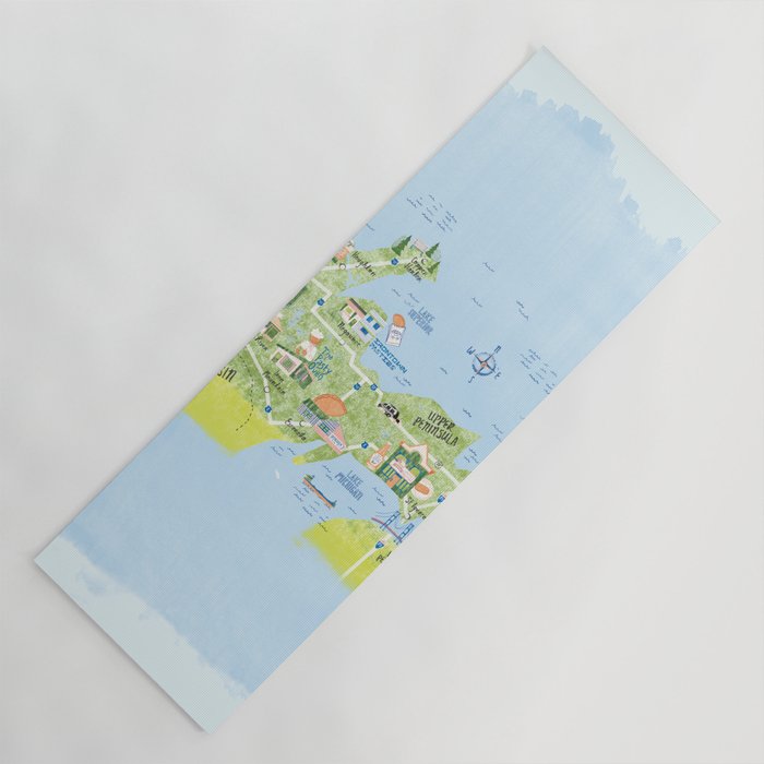 Map of Northern Michigan - Pasty Tour in Blue Yoga Mat Gallery Image 1