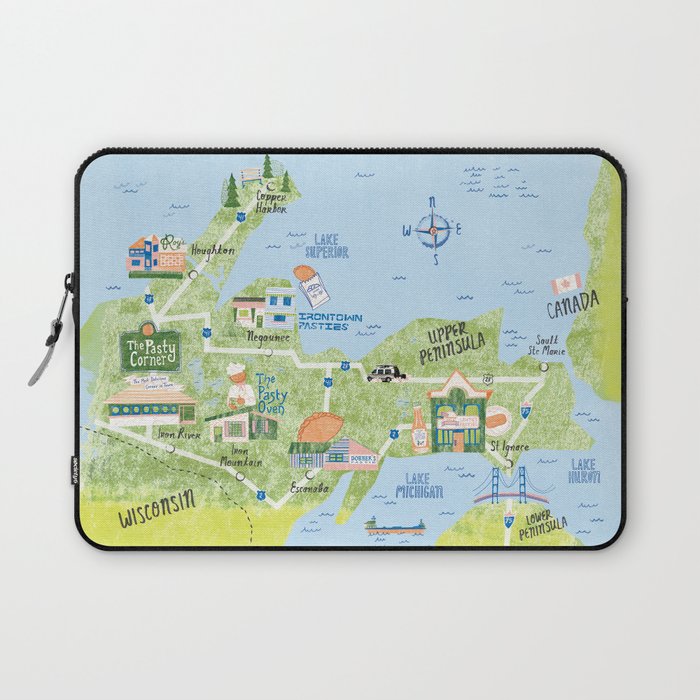 Map of Northern Michigan - Pasty Tour in Blue Laptop Sleeve Gallery Image 1