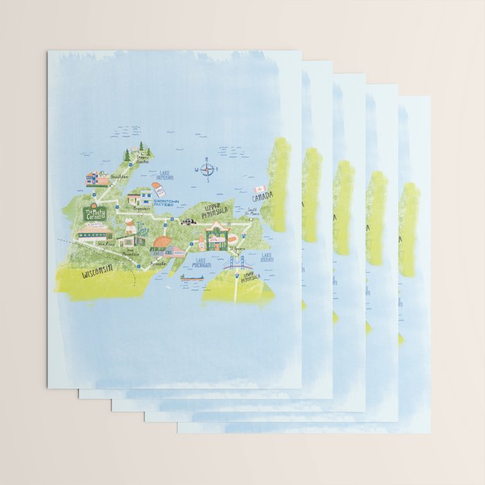 Map of Northern Michigan - Pasty Tour in Blue Wrapping Paper Gallery Image 3