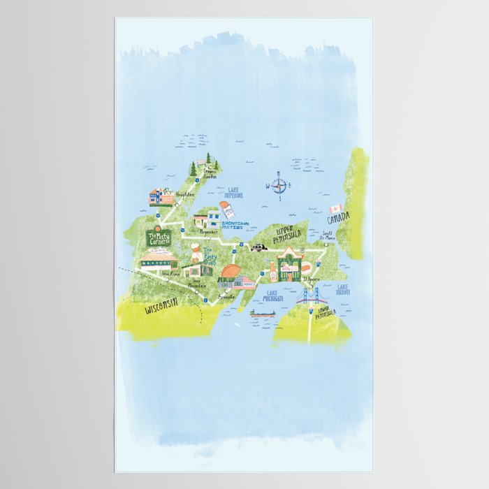 Map of Northern Michigan - Pasty Tour in Blue Tablecloth Gallery Image 2