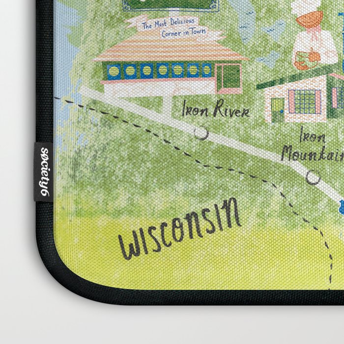 Map of Northern Michigan - Pasty Tour in Blue Laptop Sleeve Gallery Image 3
