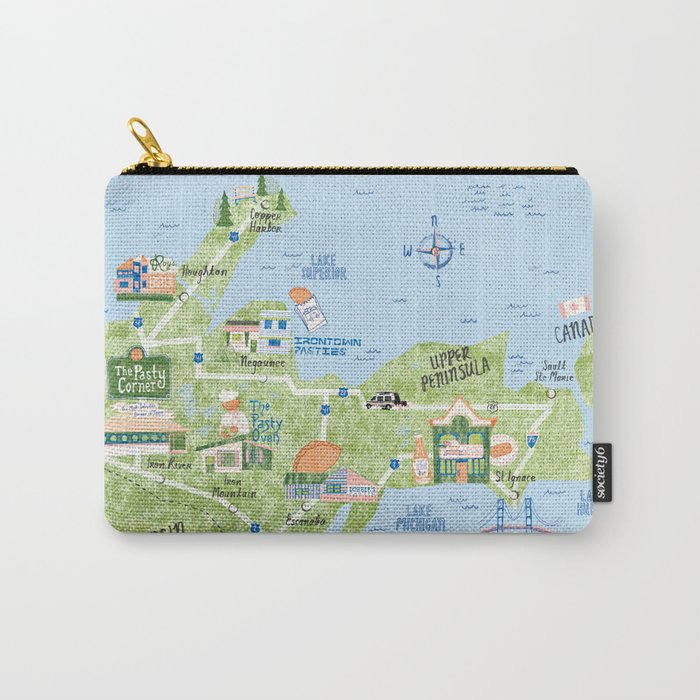 Map of Northern Michigan - Pasty Tour in Blue Carry All Pouch Gallery Image 1