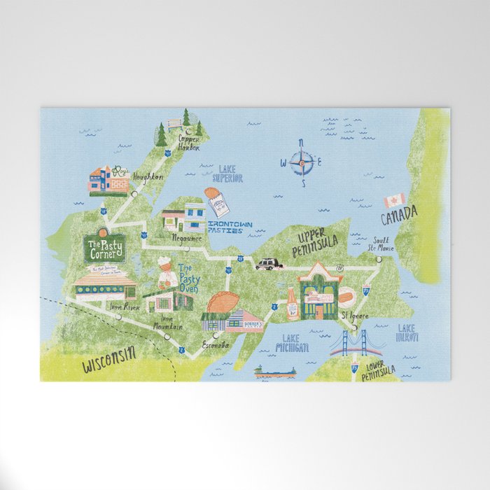 Map of Northern Michigan - Pasty Tour in Blue Welcome Mat Gallery Image 1