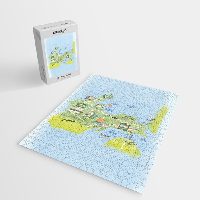Map of Northern Michigan - Pasty Tour in Blue Jigsaw Puzzle Gallery Image 2
