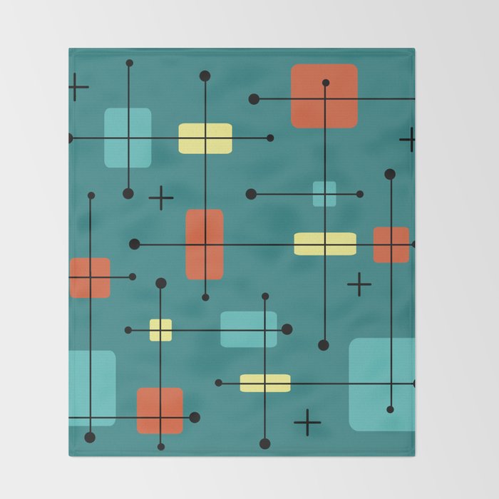 Rounded Rectangles Squares Teal Throw Blanket Gallery Image 2