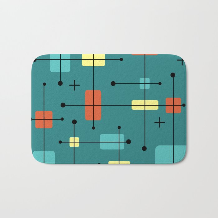 Rounded Rectangles Squares Teal Bath Mat Gallery Image 1
