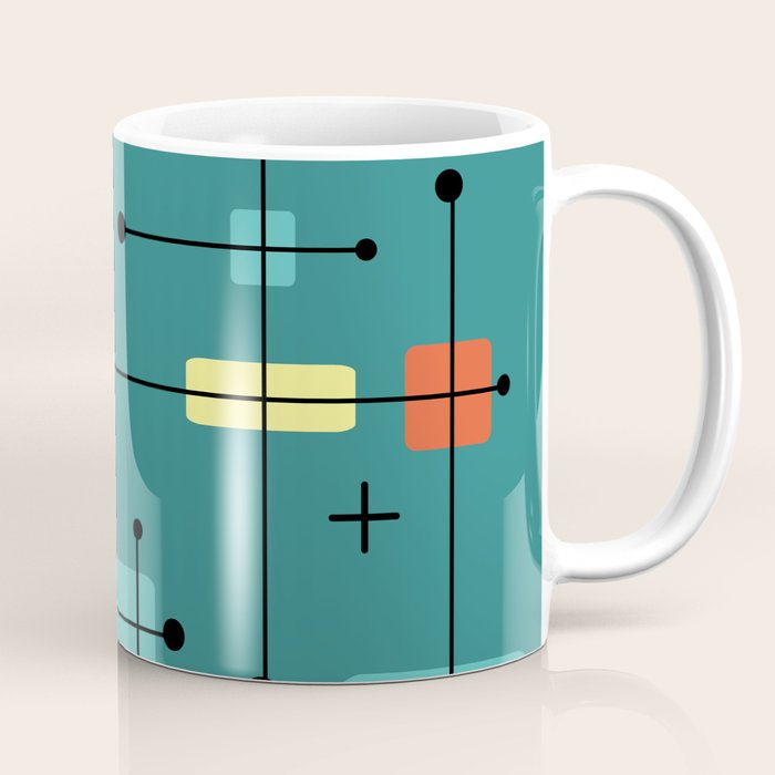 Rounded Rectangles Squares Teal Coffee Mug Gallery Image 1