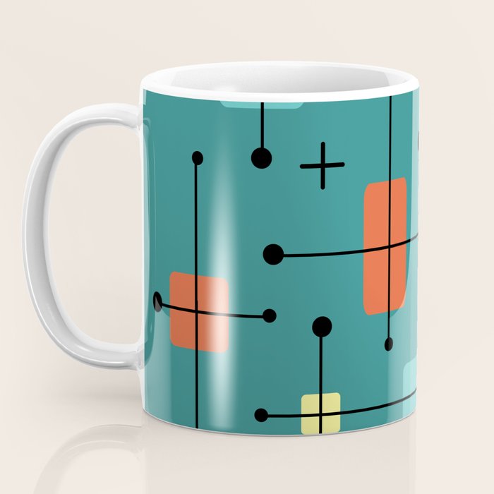 Rounded Rectangles Squares Teal Coffee Mug Gallery Image 3