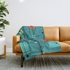Rounded Rectangles Squares Teal Throw Blanket Gallery Image 1