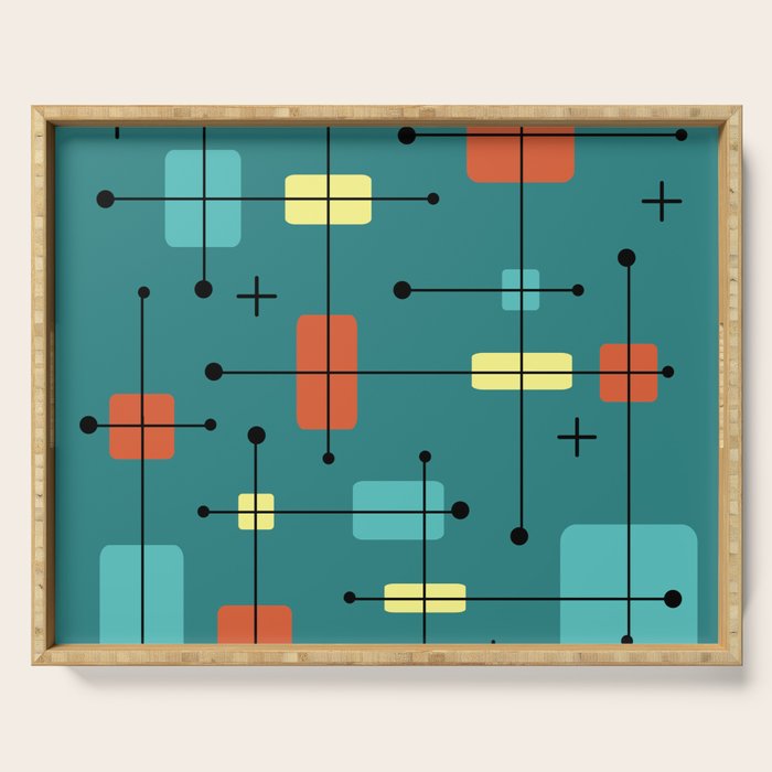 Rounded Rectangles Squares Teal Serving Tray Gallery Image 1