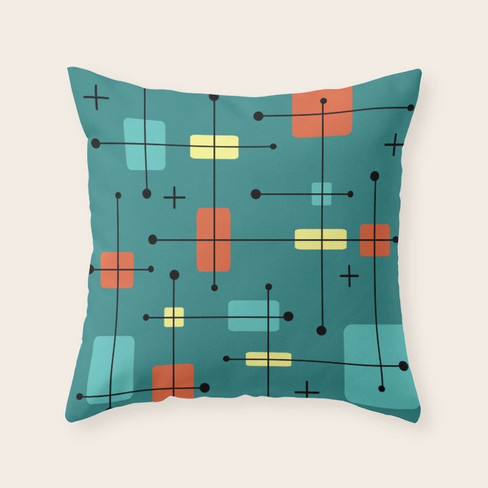 Rounded Rectangles Squares Teal Throw Pillow Gallery Image 6