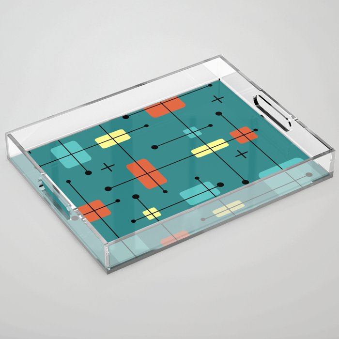 Rounded Rectangles Squares Teal Acrylic Tray Gallery Image 1