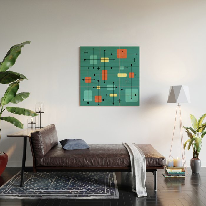Rounded Rectangles Squares Teal Wood Wall Art Gallery Image 2