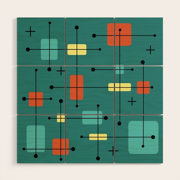 Rounded Rectangles Squares Teal Wood Wall Art Gallery Image 1