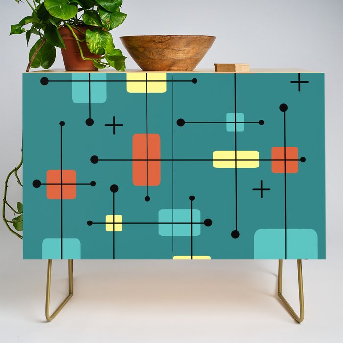Rounded Rectangles Squares Teal Credenza Gallery Image 1