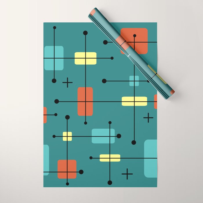 Rounded Rectangles Squares Teal Wrapping Paper