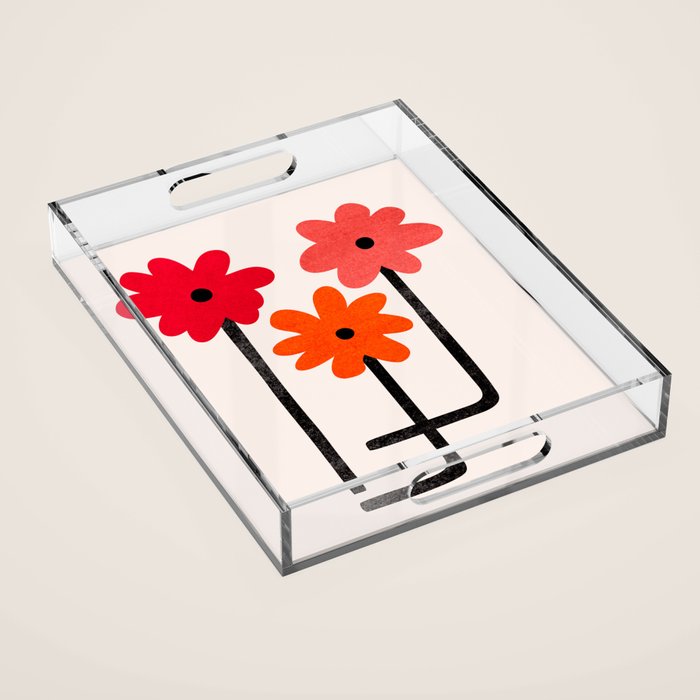 Scarlet Minimalist Red Floral Art Acrylic Tray Gallery Image 1