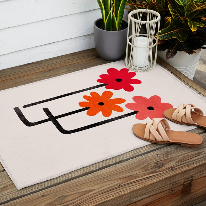 Scarlet Minimalist Red Floral Art Outdoor Rug Gallery Image 2