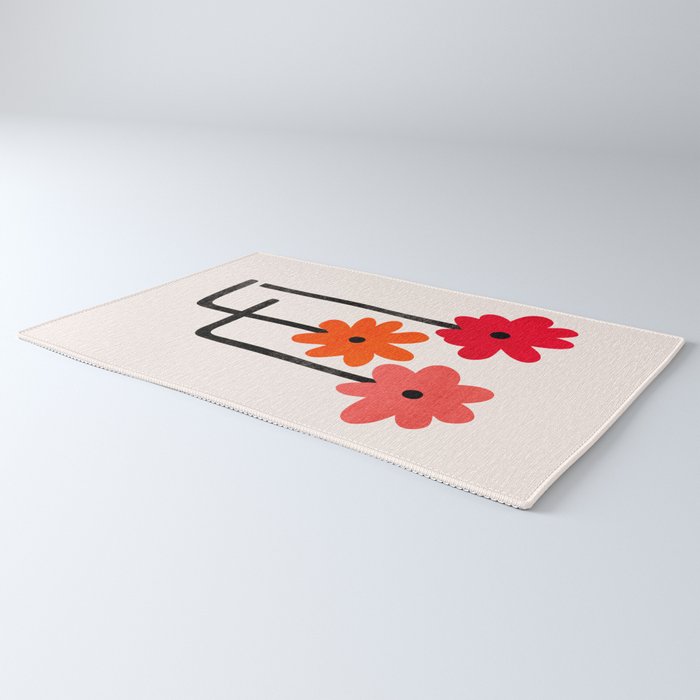 Scarlet Minimalist Red Floral Art Rug Gallery Image 3