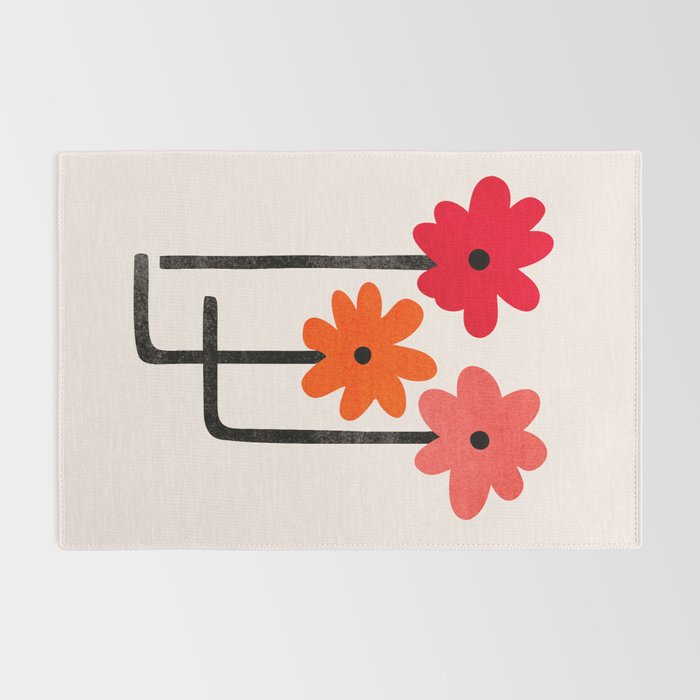 Scarlet Minimalist Red Floral Art Rug Gallery Image 2