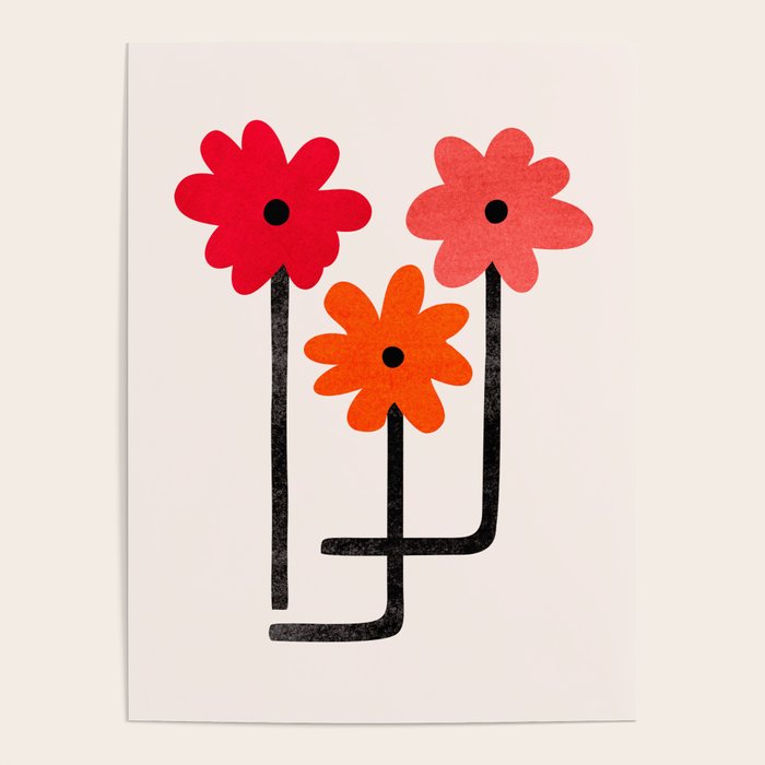 Scarlet Minimalist Red Floral Art Poster Gallery Image 4