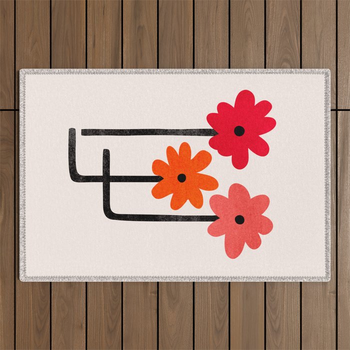 Scarlet Minimalist Red Floral Art Outdoor Rug Gallery Image 1