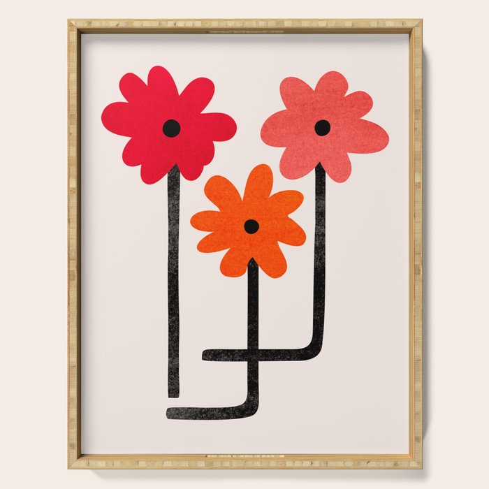 Scarlet Minimalist Red Floral Art Serving Tray Gallery Image 1