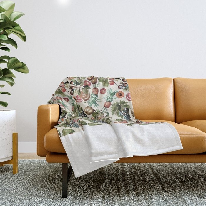Fruitful Florals, Vintage Prints Food Throw Blanket Gallery Image 1