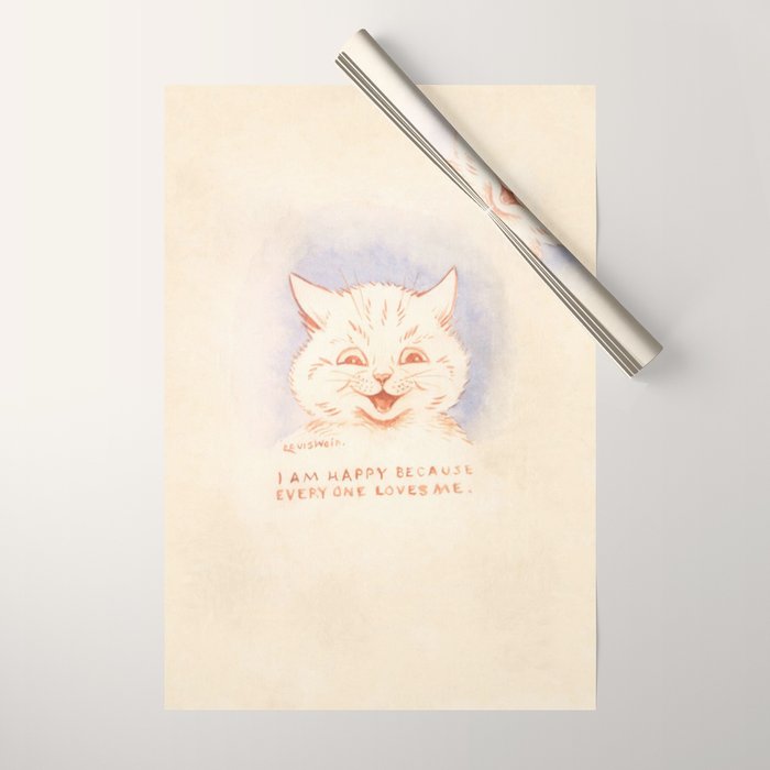'I Am Happy Because Every One Loves Me' Louis Wain Cat Wrapping Paper Gallery Image 1