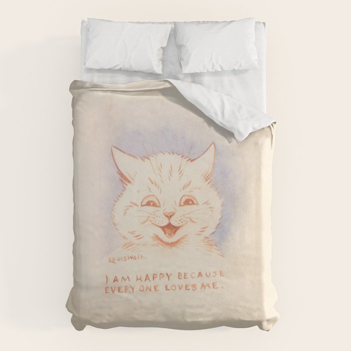 'I Am Happy Because Every One Loves Me' Louis Wain Cat Duvet Cover Gallery Image 1