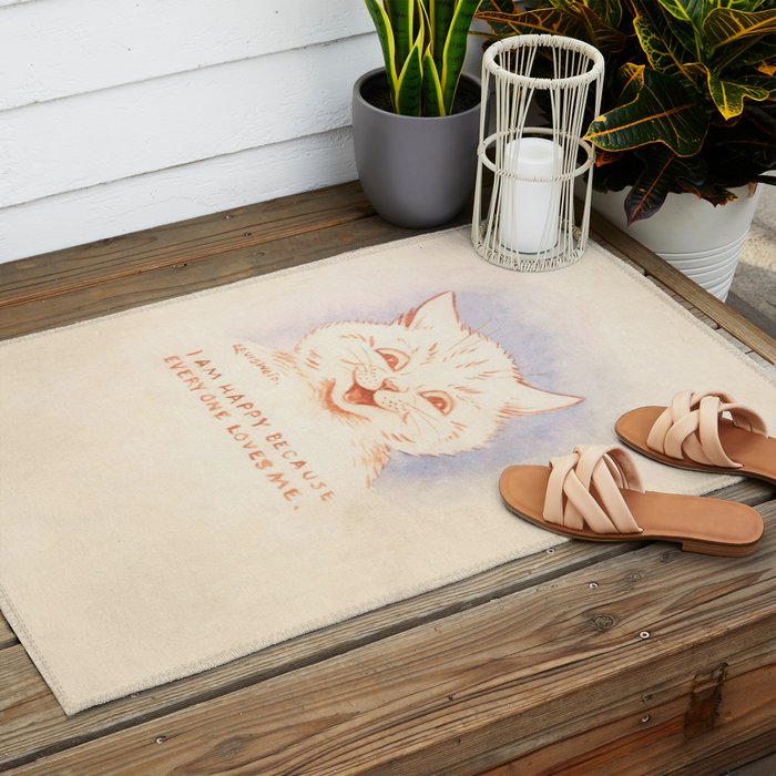'I Am Happy Because Every One Loves Me' Louis Wain Cat Outdoor Rug Gallery Image 2