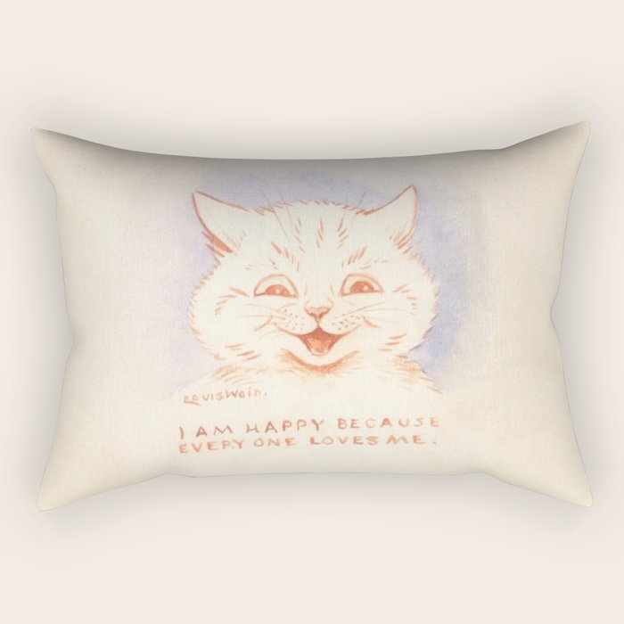 'I Am Happy Because Every One Loves Me' Louis Wain Cat Rectangular Pillow Gallery Image 1