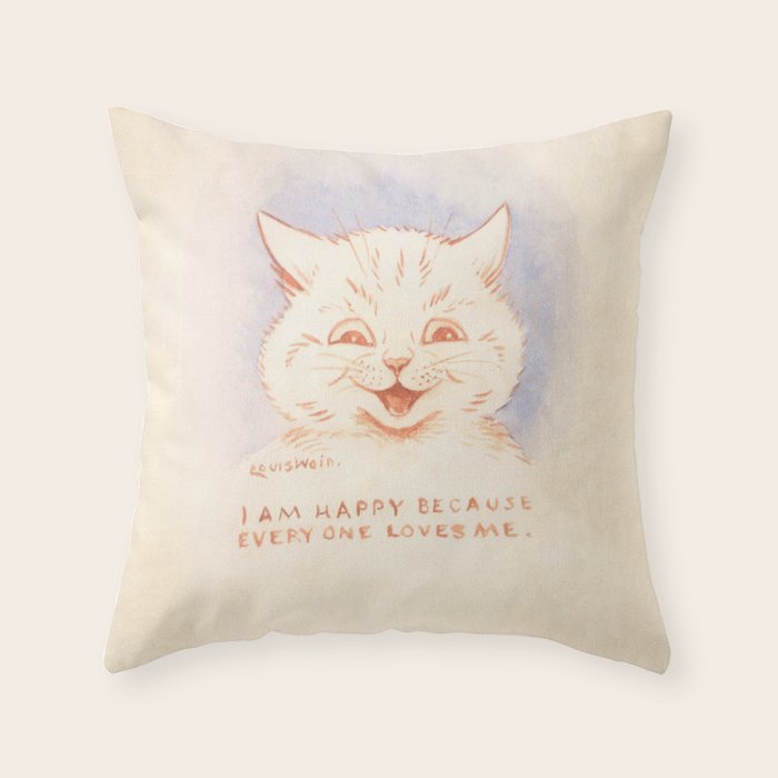 'I Am Happy Because Every One Loves Me' Louis Wain Cat Throw Pillow Gallery Image 6