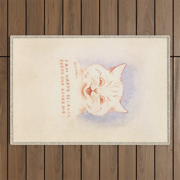 'I Am Happy Because Every One Loves Me' Louis Wain Cat Outdoor Rug Gallery Image 1