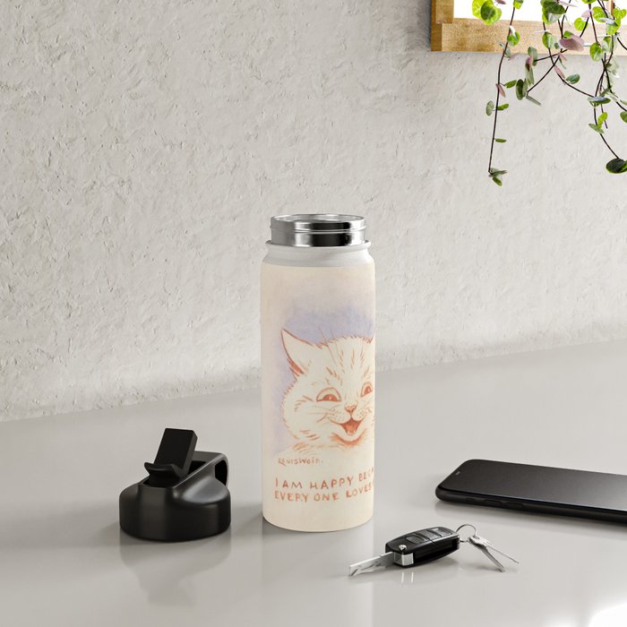 'I Am Happy Because Every One Loves Me' Louis Wain Cat Water Bottle Gallery Image 4