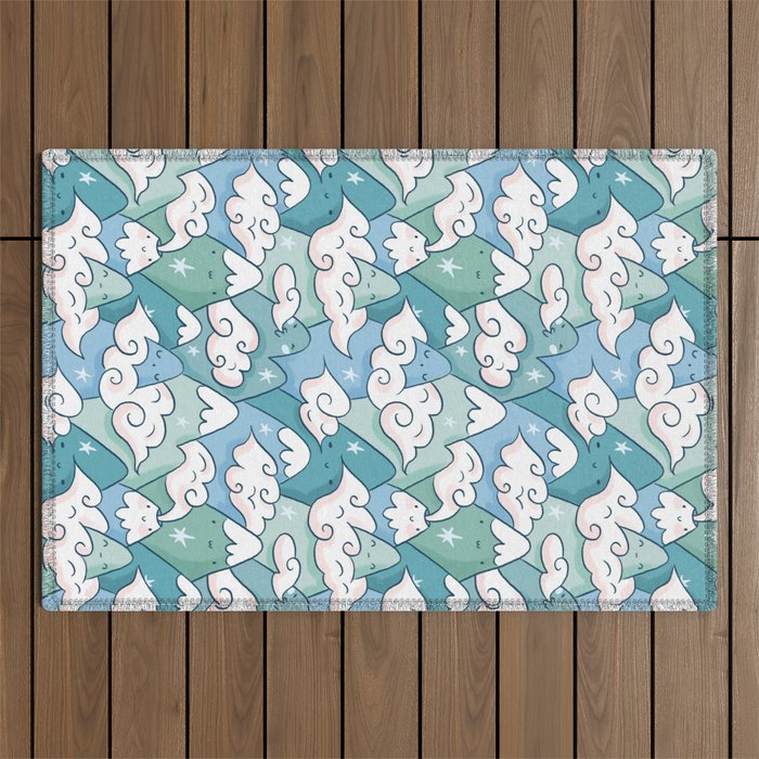 Cute mountains in clouds Outdoor Rug Gallery Image 1
