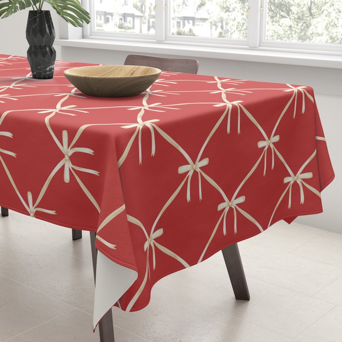 Bows & Ribbons Pattern XII Cherry Red Tablecloth Gallery Image 3
