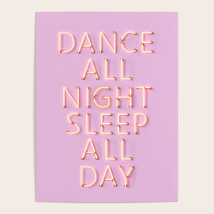 DANCE ALL NIGHT - pink neon typography Poster Gallery Image 4