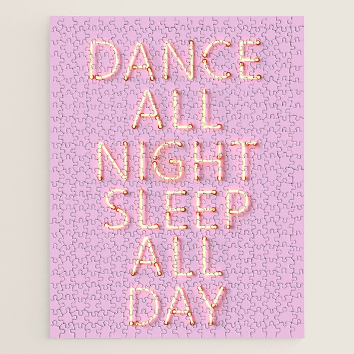 DANCE ALL NIGHT - pink neon typography Jigsaw Puzzle Gallery Image 1