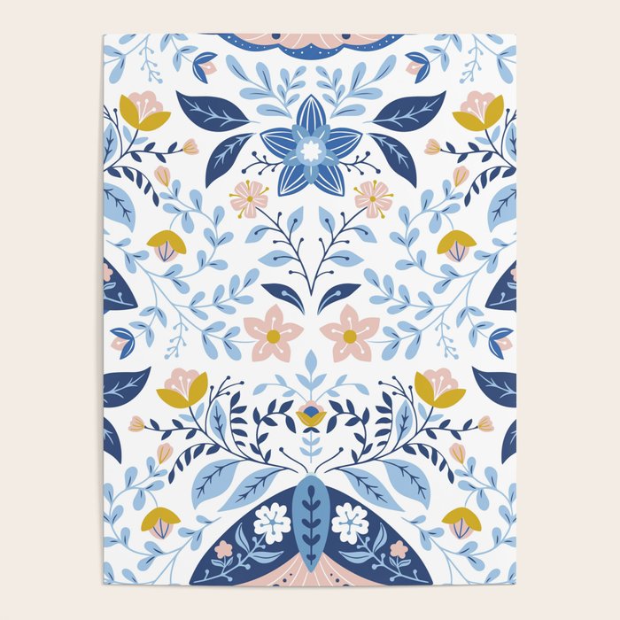 Scandinavian Butterfly Folk Art Pattern Poster Gallery Image 1