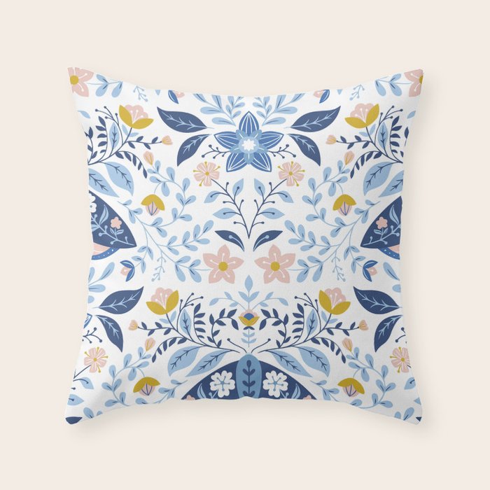 Scandinavian Butterfly Folk Art Pattern Throw Pillow Gallery Image 6