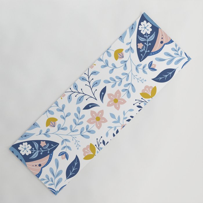 Scandinavian Butterfly Folk Art Pattern Yoga Mat Gallery Image 1